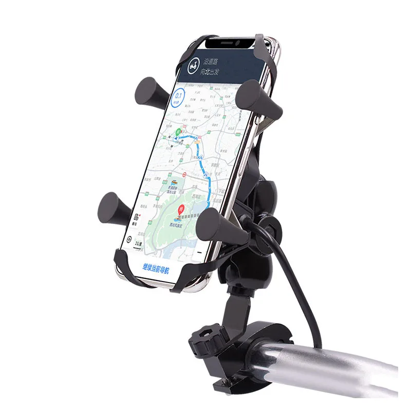 

Universal Motorcycle Mirror Rear View Mount Cell Phone Holder Stand with 2A USB Charger for 3.5 to 6 inch Smart Phones