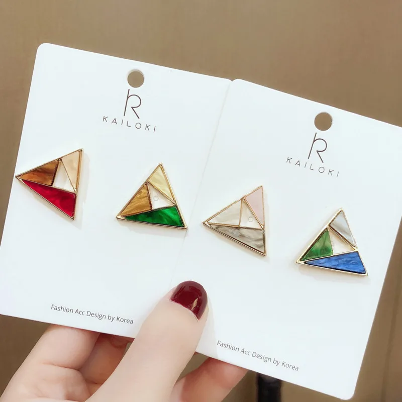 

2019 Simple Design Acrylic Glaze Color Hollow Square Triangle Acetate Earrings for Women Girl Party Jewelry