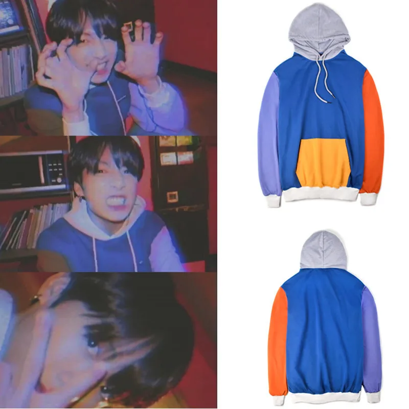

New Kpop Bantan Boys JUNG KOOK Same Cotton Hoody Long Sleeve Fashion Retro Block Color Sweatershirt Hat Outerwears