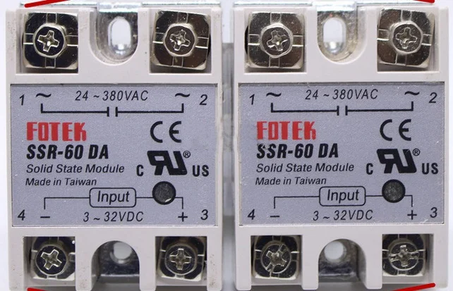 

free shipping 2pcs SSR60DA 60A 380V 60A Single Phase SSR60DA Solid State Relay 24-380V AC with Aluminum Heatsink
