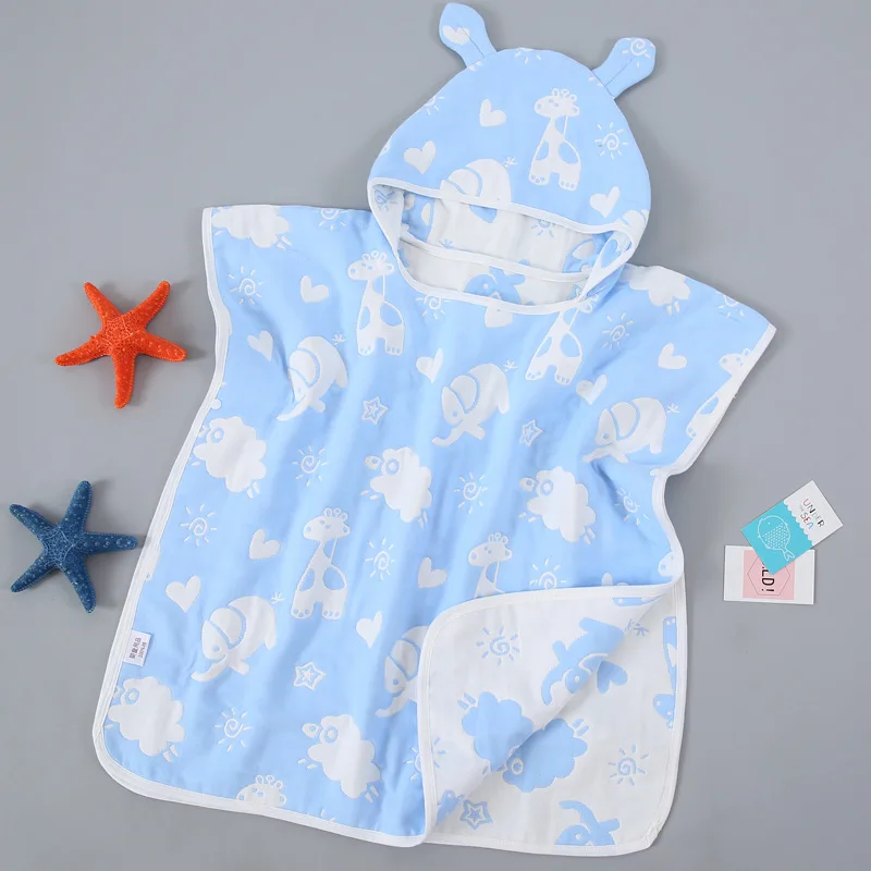 Детское полотенце-накидка, хлопковый банный халат, 6 слоев, марля, Детская моющаяся одежда, милое банное полотенце с капюшоном для мальчиков и девочек, Toalha De Banho, Прямая поставка - Цвет: ANIMAL BLUE