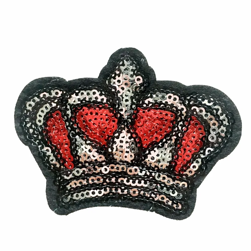 

New Arrival Sequins Crown Patches for Clothes Jackets DIY Decoration Sequined Embroidery Appliques Iron on Patch for Hats 10 PCS