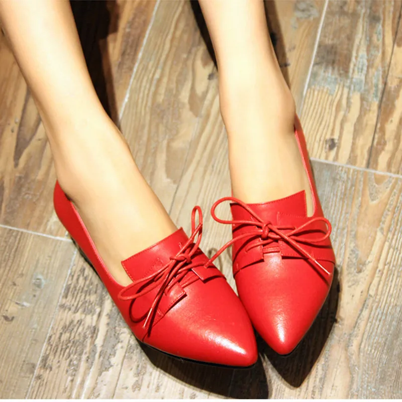 

16 genuine leather with the single shoes plus size 41 - 43 42 44 small 30 31 32 33 thick heel pointed toe women's shoes