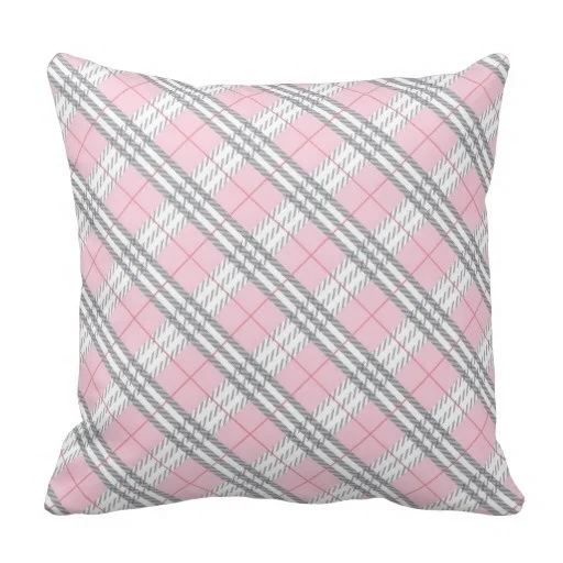 Different Designer Plaid Pattern Pink And Grey Cushion Cover (Size