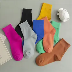 Женские носки 2019 осенние новые яркие удобные милые эластичные хлопковые милые однотонные короткие носки для студентов