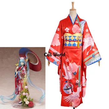 

VOCALOID Project Diva Hatsune Miku Crowned Crane Kimono Yukata Dress Uniform Outfit Anime Cosplay Costumes