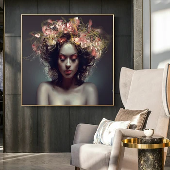 

Nordic Style HD Prints Poster Beauty Flower Girl Canvas Wall Art Home Decoration Painting Modular Picture For Bedroom Background