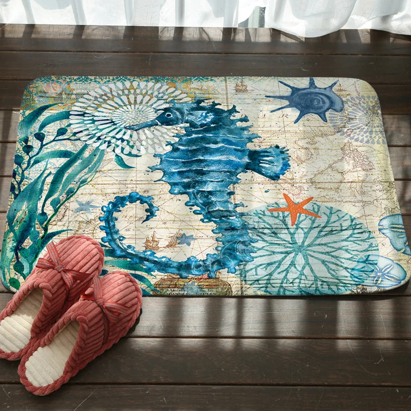 

Mat In Hall Marine Pattern Doormats Sea Turtle Octopus Home Decorative Living Room Carpet Anti-Slip Kitchen Carpet Floor Mat