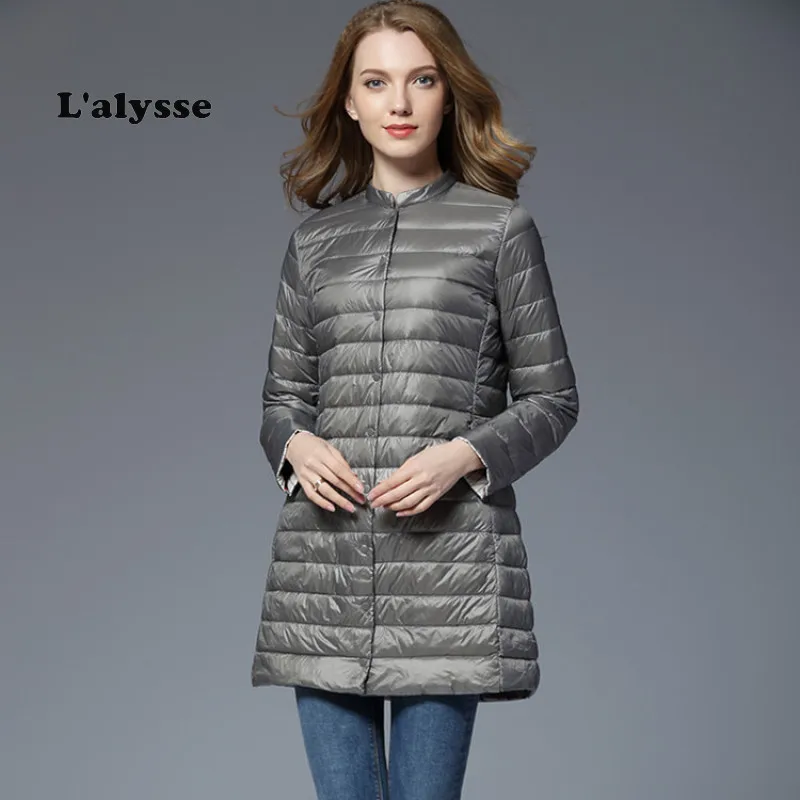 

Lalysse 2019 Autumn Winter Women Ultra Light Duck Down Coat Hooded Jackets Slim Medium Long Plus Size Parkas Thickness Overcoats