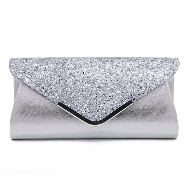 NoEnName 2019 Women's Glitter Shimmer Envelope Ladies Sequins Evening Party Prom Smart Jane Clutch Bag  Handbag 