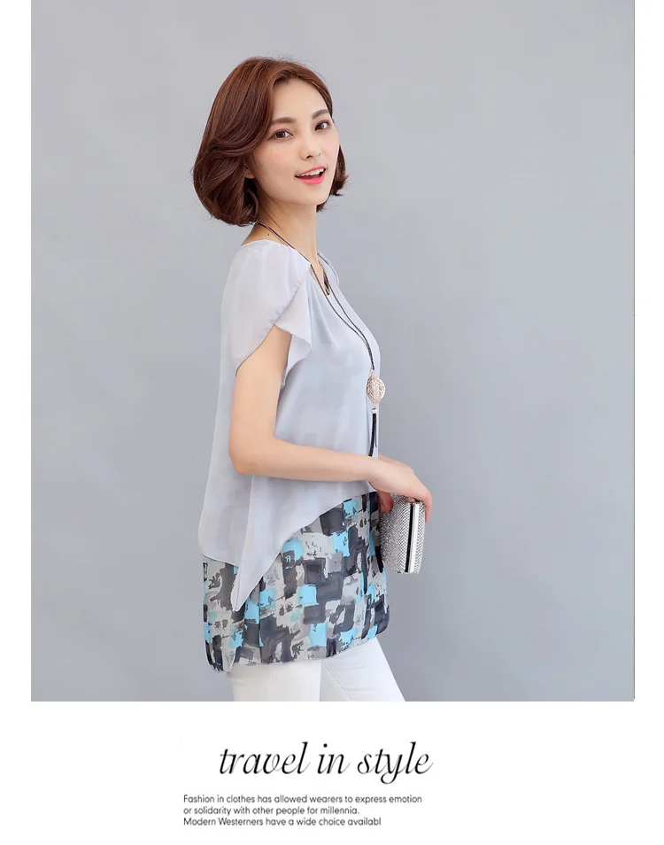 MSSNNG Women Chiffon Blouses Shirts 2018 Summer Plus Size Short Sleeve Elegant Tops Ruffles Print Women Clothing Blusas  (25)