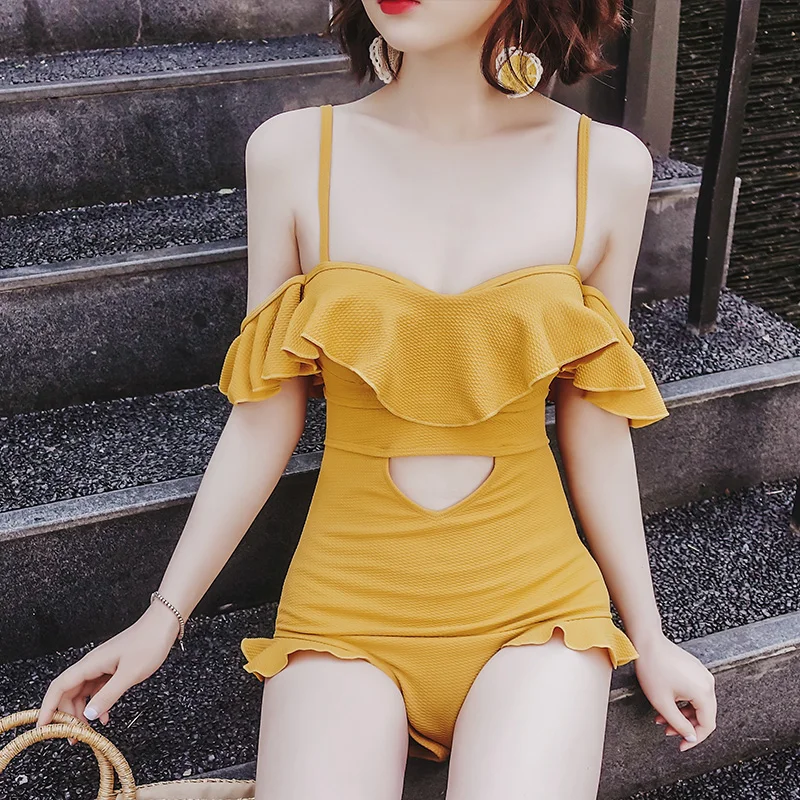 

2018 Limited Mayo Korea Swimsuit Female Spa Small Sweet Wind Conservative Falbala Conjoined Skirt Show Thin Belly Breasts Sexy