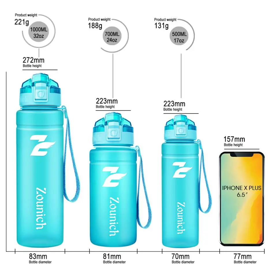 Бутылка для воды, спортивный шейкер, походная бутылка для воды, герметичное уплотнение, пластиковые бутылки для воды для йоги, BPA бесплатно, 0,5-Л - Цвет: Небесно-голубой