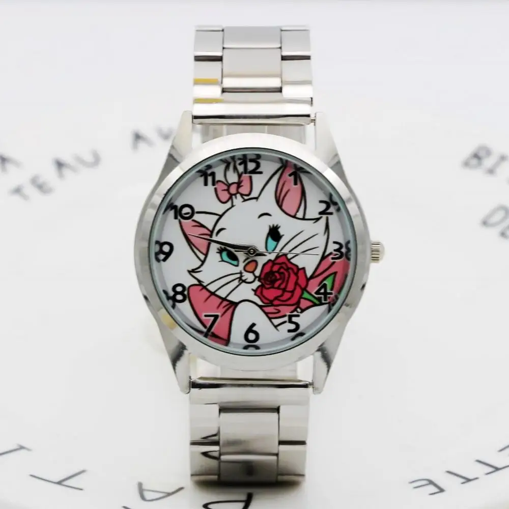 

2019 new Cute Cartoon Rose cat style women Watches Kids Student Girls boys Quartz Metal steel ladies Wrist Watch
