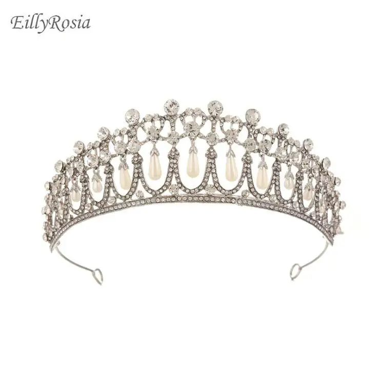 Fashion Women Vintage Wedding Bridal Pearl Crown Diana Tiara Princess Hair 