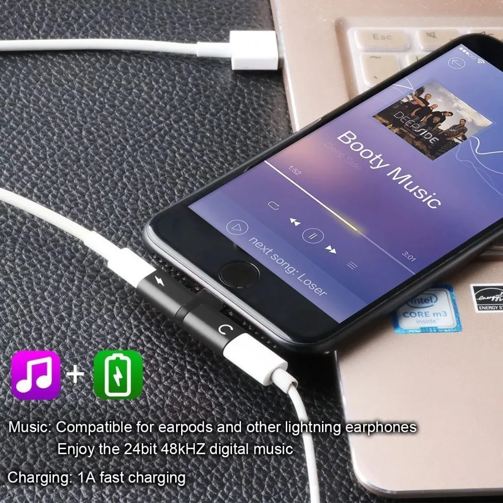 

20Pcs For iPhone 7 8 Plus X Adapter Splitter 2 in1 for Lightning Headphone Audio Charger Adapter Splitter Converter DropShipping