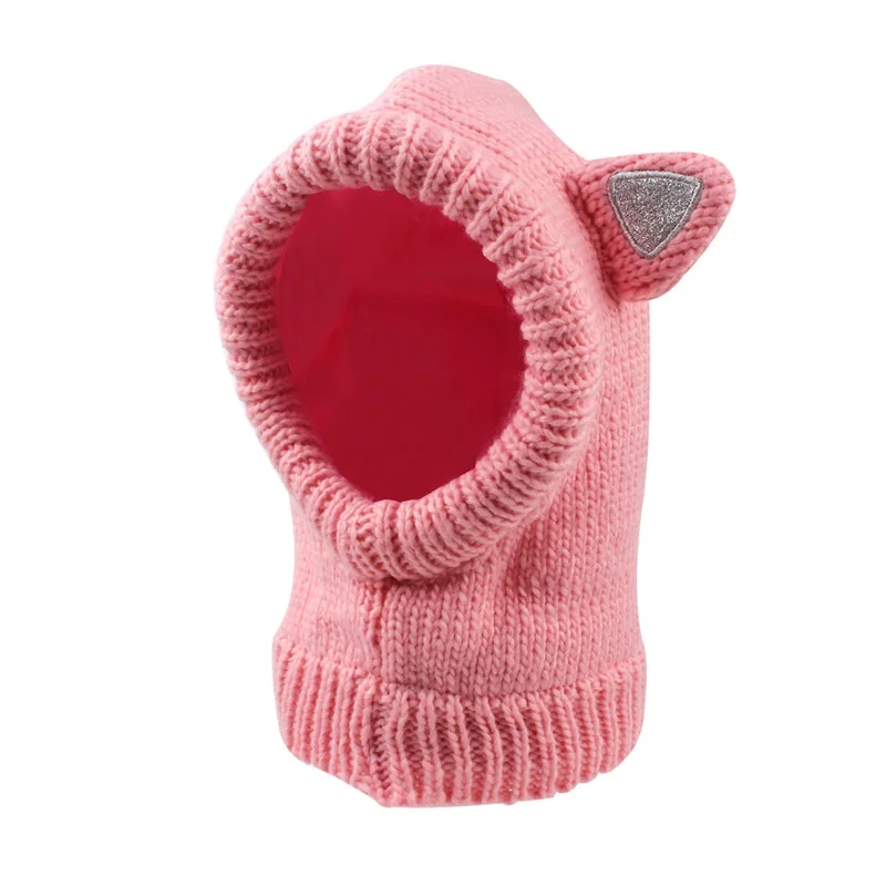 Warm Winter Baby Beanie Hat Cat Ears Knitting Children Hat For Girls Ear Fact Warm Baby Hat With Pompom Girls Clothing 1-5Years (14)