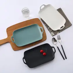 Японский стиль простые двойные ухо лоток для хранения бытовой керамики фарфоровая посуда прямоугольная пластина точка Сердце лоток для