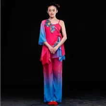 090) Китайская традиционная Танцы костюмы Yangko Танцы красный синий костюмы женский барабан вентилятор Национальный Танцы для выступления одежда