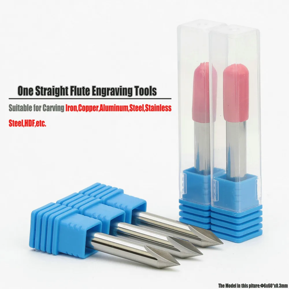 5x 1//8/'/' 2 Two Straight Flute Engraving Pyramid CNC Bit Router Endmill 30° 0.2mm
