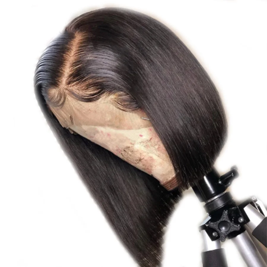 

Remy 13*4 Brazilian Lace Front Human Hair Wigs Straight Bleached Knot Short Cut BOB Wig Middle/Side Part 150% Density