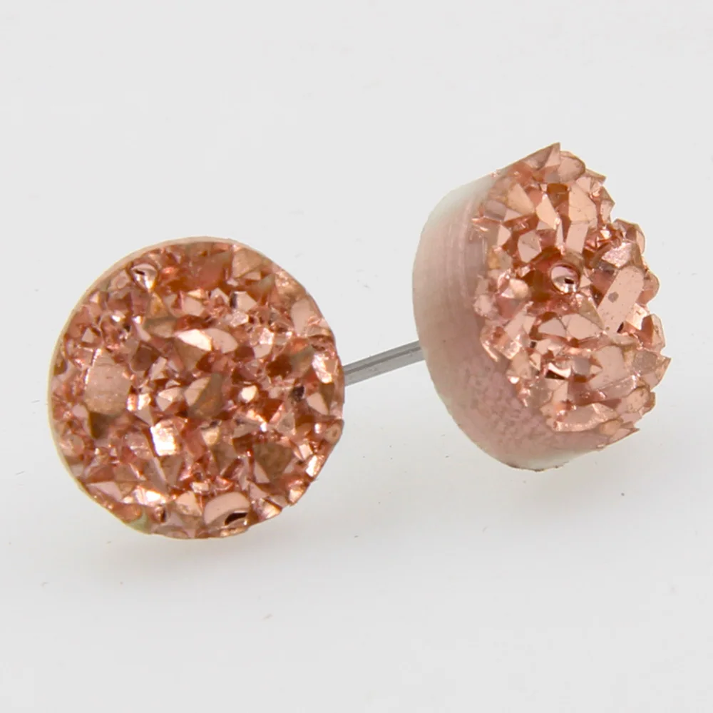 

19 Kinds Mini Iridescent Druzy Stone Resin Stud Earrings No Frame Square Teardrop Round Disk