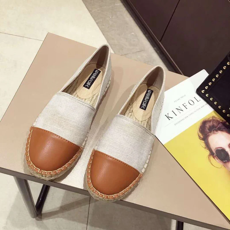 Fashion Hemp Loafers Women Espadrilles Flats Shoes Sewing Rhinestone Round Toe Ladies Casual Moccasins Slip On Brand Style New