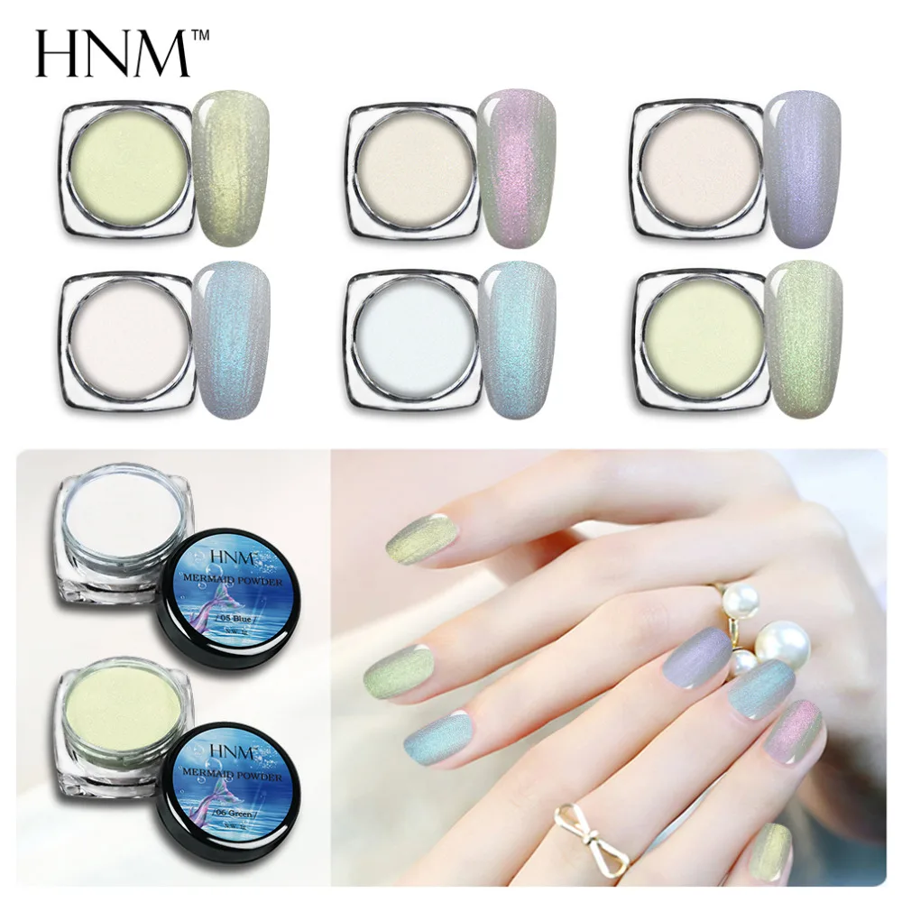 HNM 6ps Shining Mermaid Nail Powder Holographic Gel Polish Powder Manicure Acrylic Powder Nails