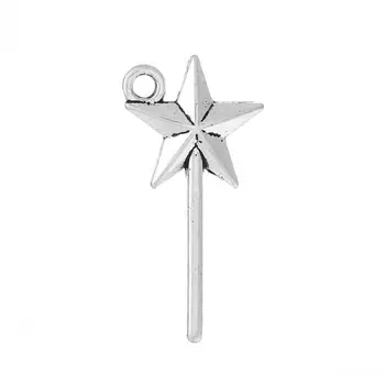 

DoreenBeads Charm Pendants Star Magic Wand Silver Color 25mm x 13mm(1" x 4/8"),200PCs