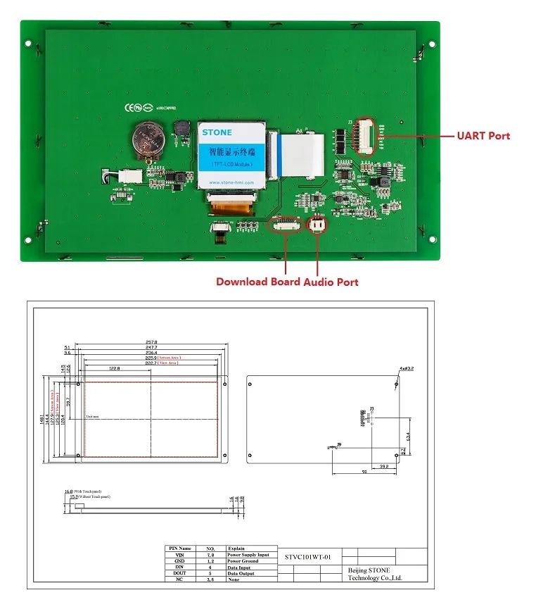 10,1 "TFT ЖК-дисплей Панель с RS232/RS485/ttl Интерфейс для электронной машины