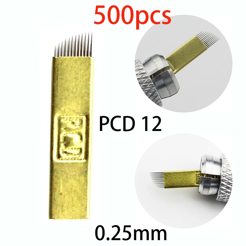 

500 pcs PCD 12 Pins Lamina Nano Blade Premium 12 Hard 0.25mm Permanent Makeup Microblading Needle For Tobori Pen