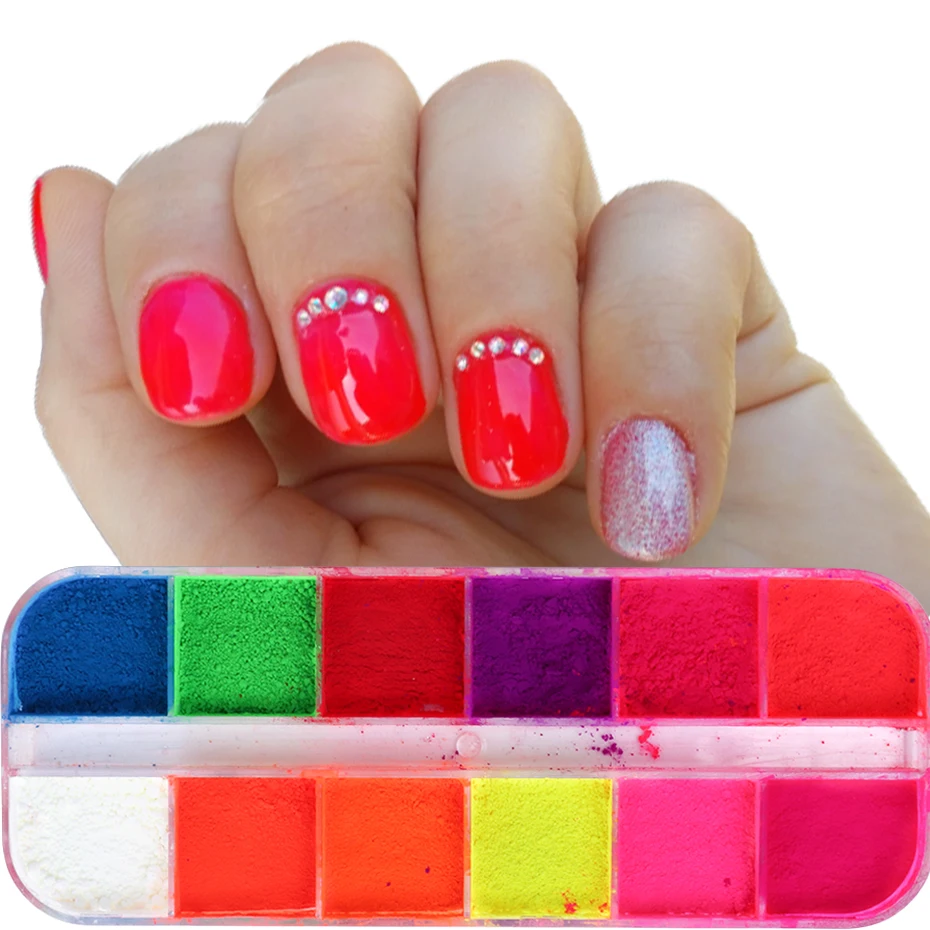 

12 pcs Bright Shinny Nail Glitter Powder Neon Effect Pigment Pretty Holographic DIY Dust Nail Art Decoration For Gel Polish LEYE