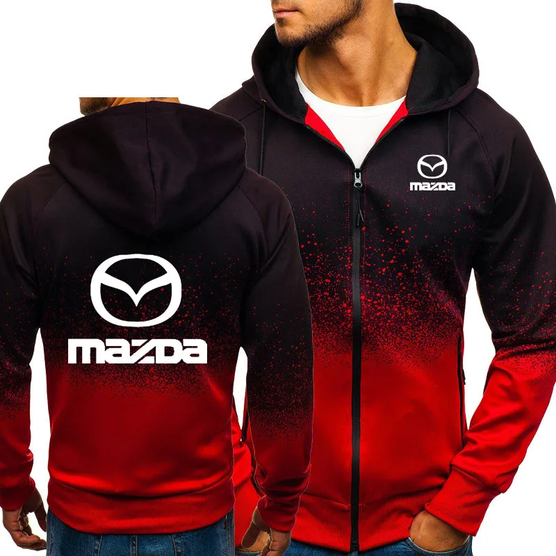 Мужские толстовки с капюшоном в стиле Харадзюку С принтом логотипа Mazda Car, мужские флисовые толстовки на молнии, мужская одежда - Color: 801