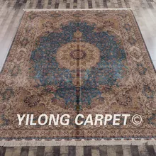 Yilong 9'x12' ручной работы персидский медальон ковры зеленые традиционные восточные шелковые ковры(YWX004A9x12