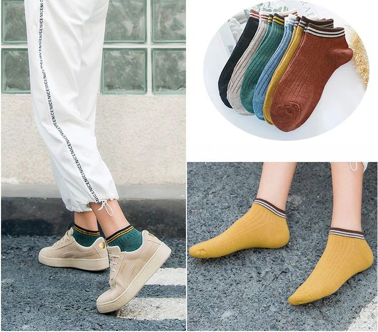 Harajuku женские короткие носки летние новые винтажные Лоскутные Полосатые короткие носки для девочек женские простые хлопковые носки 6 пар