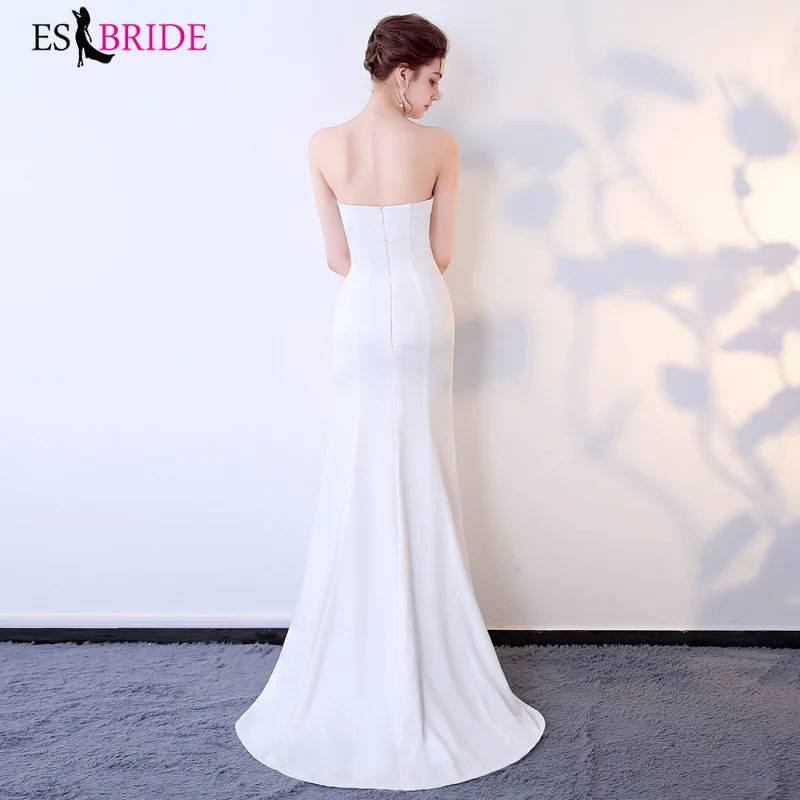 Formal Evening Dresses Long Evening Dress Sexy Strapless New Elegant Satin Lace Appliques Sleeveless Wedding Guest Gowns ES1255 Formal Evening Dresses Long Evening Dress Sexy Strapless New Elegant Satin Lace Appliques Sleeveless Wedding Guest Gowns ES1255