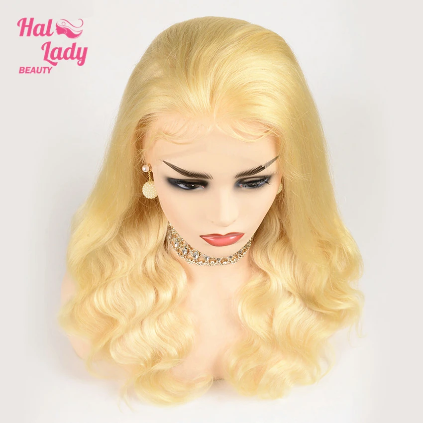 Halo Lady beauty 13x4 парики на шнурках 613 блонд 20 22 24 дюйма кружева спереди свободная часть бразильские волнистые человеческие волосы парик Remy