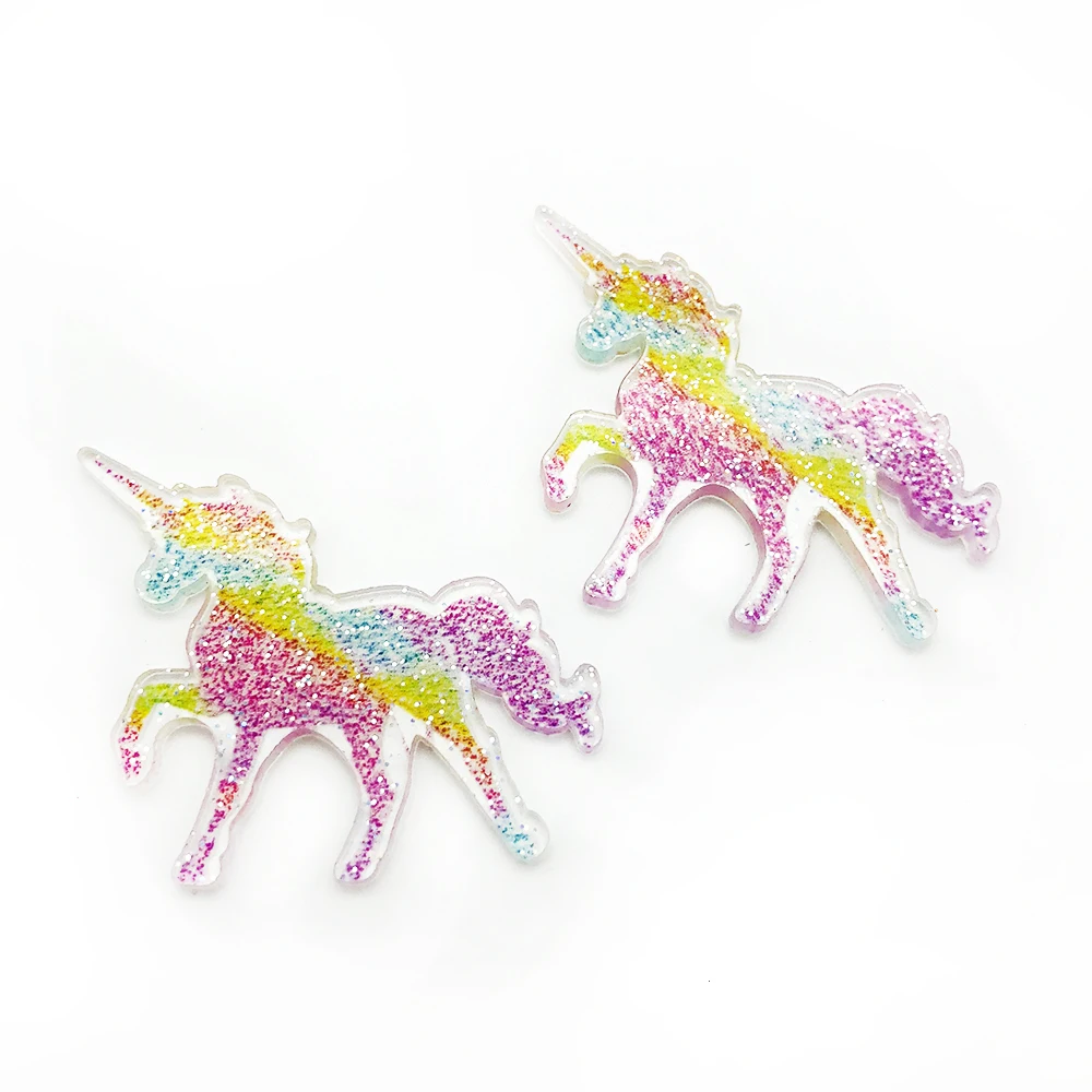 

David accessories 25pcs Glitter unicorn horse Flatback Resin Acrylic Cabochon DIY Hair Bow Scrapbooking Craft Making,25Yc3544