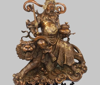 

17" China Martial God Of Wealth Warrior Zhao Gongming Ride Tiger Bronze Statue