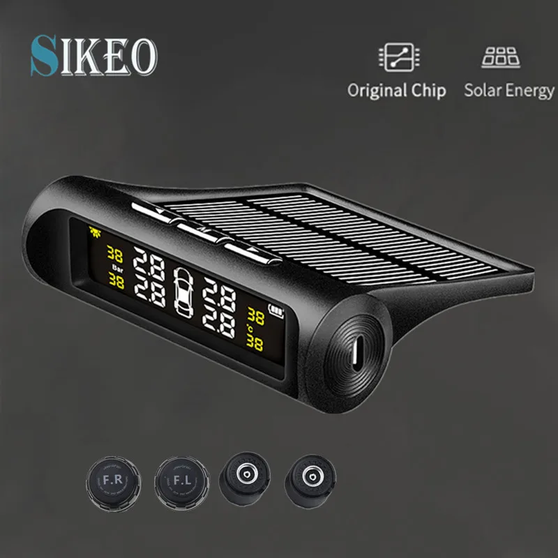 Смарт датчик давления в шинах Sikeo TPMS с солнечной зарядкой беспроводной ЖК дисплей