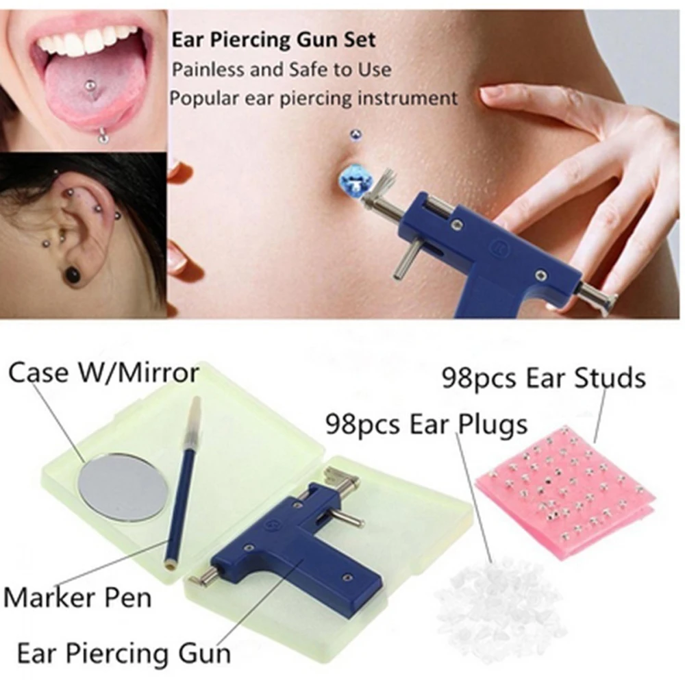 

Meterk Stainless Steel Body Piercing Tool Kit Professional Ear Nose Navel Piercing Machine with Ears Studs Tools