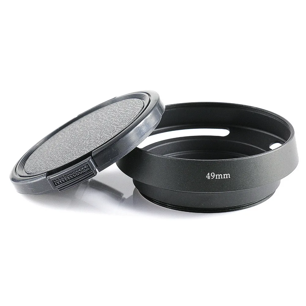 For Leica M 49mm 49 mm metal tilted vented Lens Hood Shade + Lens cap