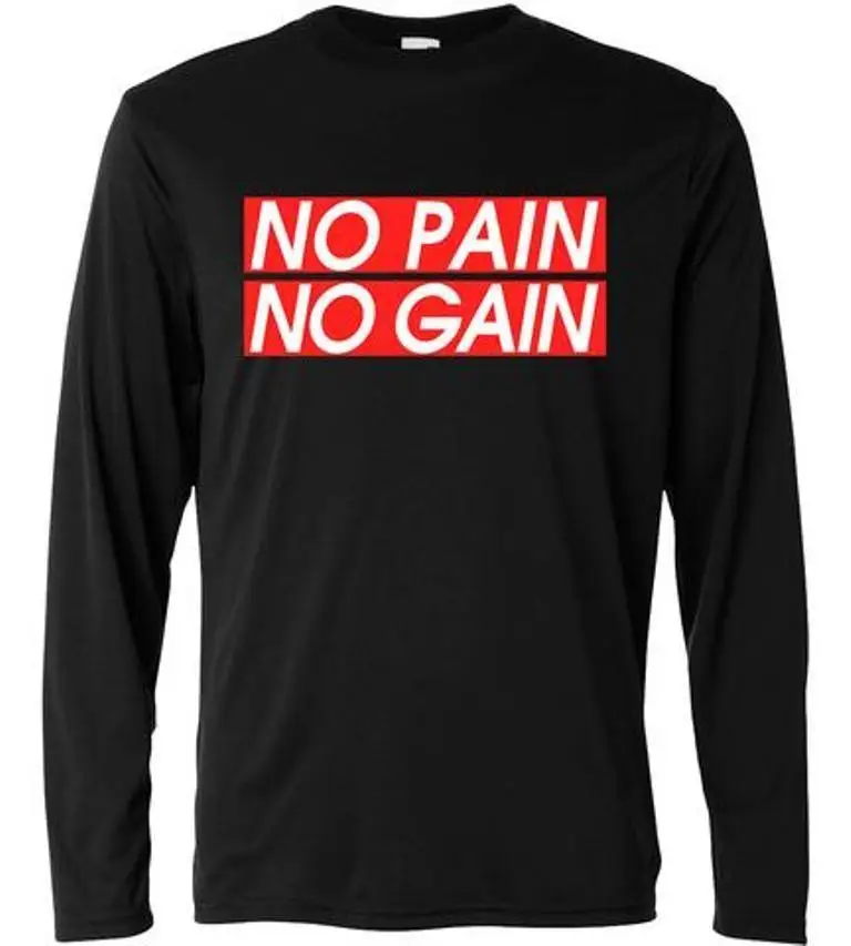 Футболка с надписью MAGLIA MAGLIETTA MANICHE LUNGHE UOMO NO PAIN GAIN IDEA REGALO lm212 | Мужская одежда