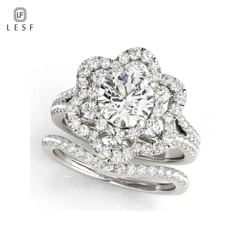 

LESF Wedding ring 2 PCS Women Fashion Wedding Jewelry 925 Sterling Silver Rings Sets For Girls Engagement Free Shipping