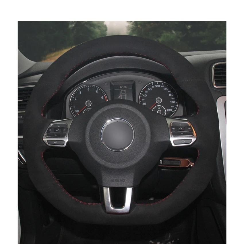 Ручной работы DIY черная замша рулевого колеса автомобиля крышки для Volkswagen Golf 6 GTI MK6 VW Polo GT Scirocco R Passat CC R-Line