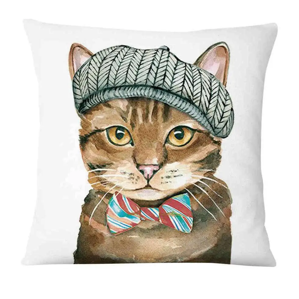 Hand Painted Cartoon Cat Digital Printed Pillowcase Home Pillow Decoration Almofadas Decorativas Para Sofa Throw Pillow 45*45 