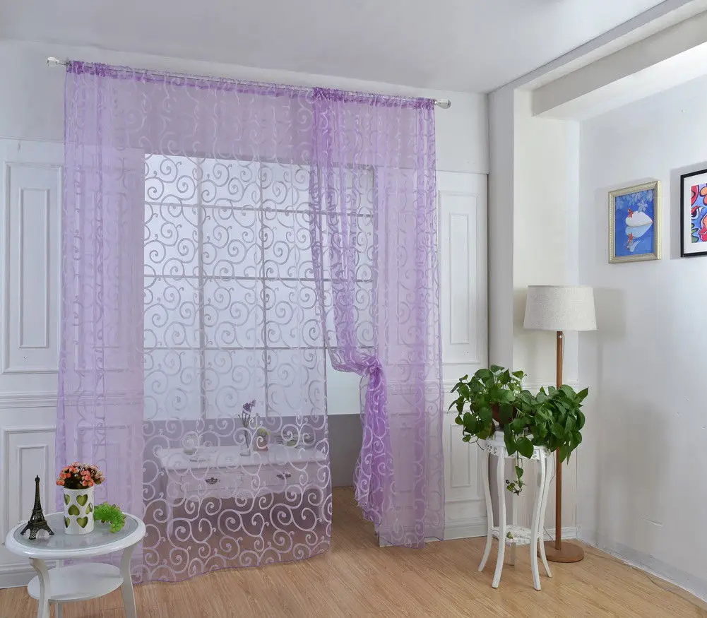 США Цветочный Тюль вуаль двери окна занавес драпировка панель отвесный шарф подзоры - Цвет: 1 Purple