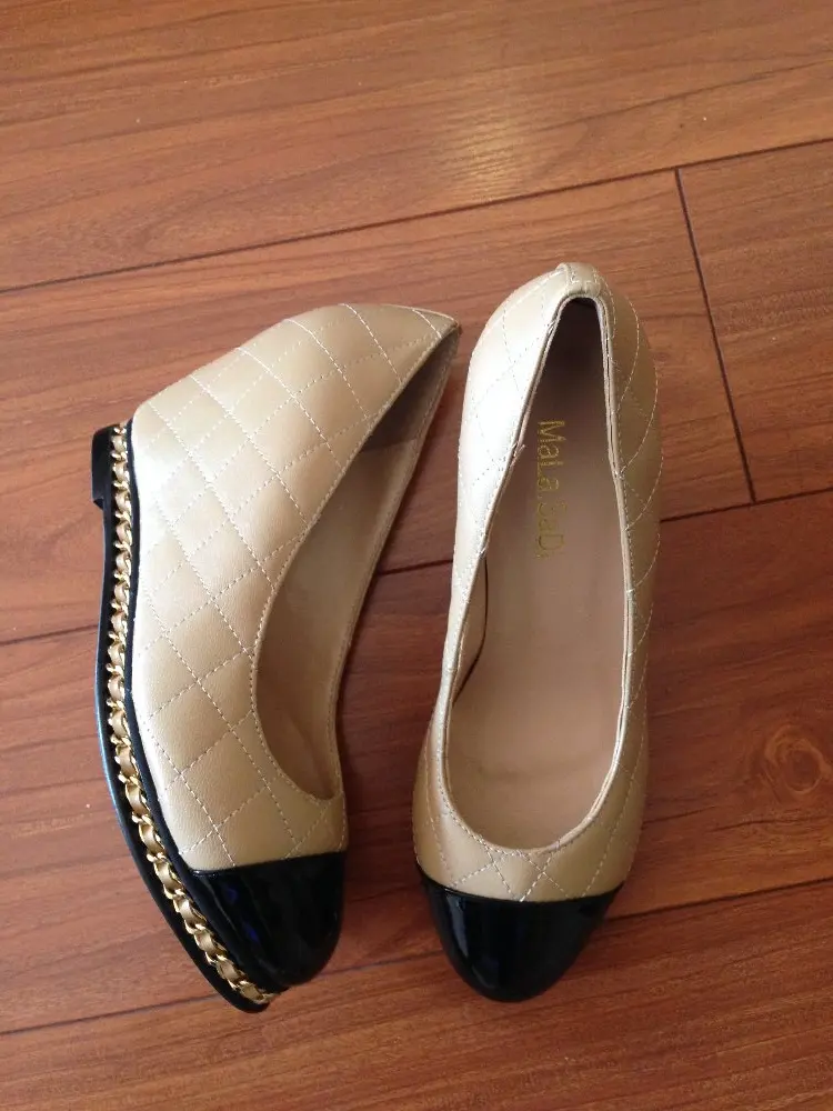 Fashion Women Office Lady Pumps Ling Genuine Leather High Heels Wedges Gold Color Chain Round Toe Shoes Size 35-40 Fashion Women Office Lady Pumps Ling Genuine Leather High Heels Wedges Gold Color Chain Round Toe Shoes Size 35-40