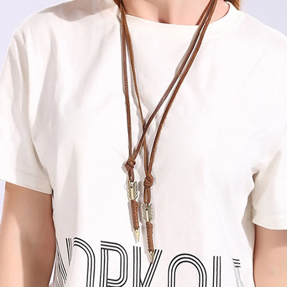 

1 pcs New Arrival Creative Zinc Alloy Arrow Pendant, Unisex Retro Long Chain Leather Rope Necklace Native American Style