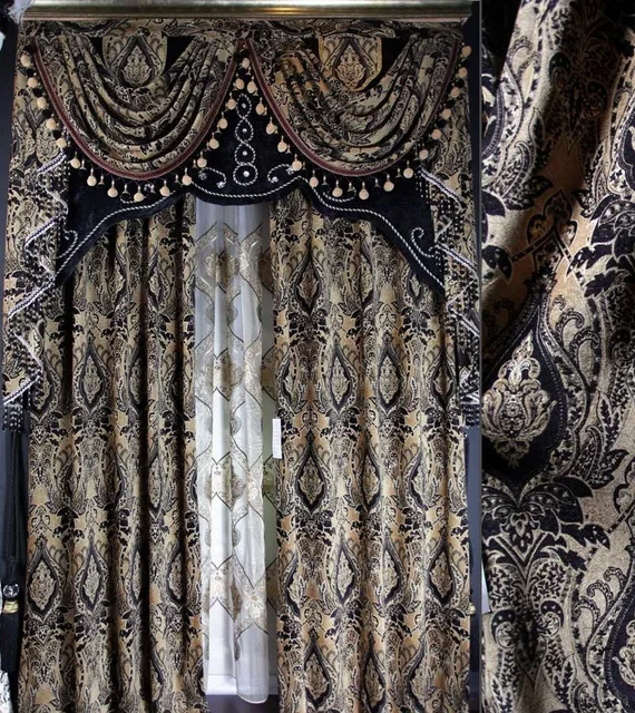 Hot Luxury black curtains lace velvet lightproof fashion black quality curtain thickening double